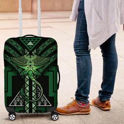 New Zealand Manta Ray Luggage Cover Maori Tukutuku Taniko Motifs Green