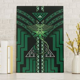 New Zealand Manta Ray Canvas Wall Art Maori Tukutuku Taniko Motifs Green