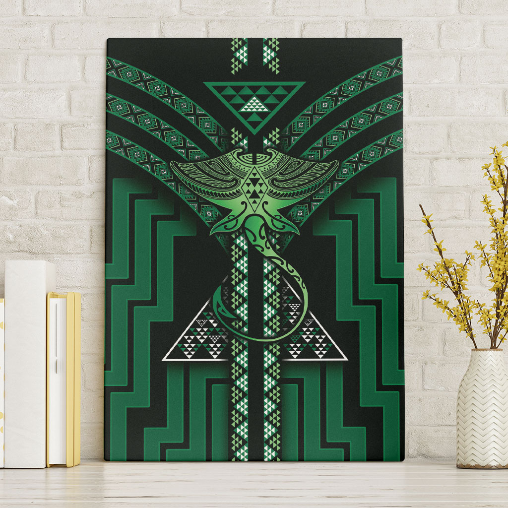 New Zealand Manta Ray Canvas Wall Art Maori Tukutuku Taniko Motifs Green