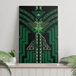 New Zealand Manta Ray Canvas Wall Art Maori Tukutuku Taniko Motifs Green