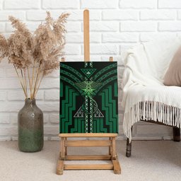 New Zealand Manta Ray Canvas Wall Art Maori Tukutuku Taniko Motifs Green