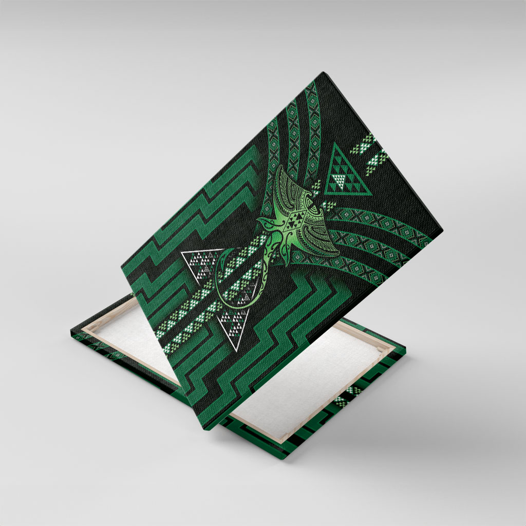 New Zealand Manta Ray Canvas Wall Art Maori Tukutuku Taniko Motifs Green