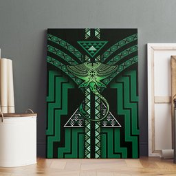 New Zealand Manta Ray Canvas Wall Art Maori Tukutuku Taniko Motifs Green