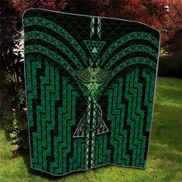 New Zealand Manta Ray Quilt Maori Tukutuku Taniko Motifs Green