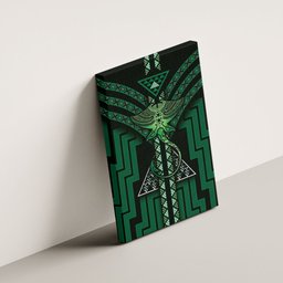 New Zealand Manta Ray Canvas Wall Art Maori Tukutuku Taniko Motifs Green