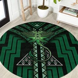 New Zealand Manta Ray Round Carpet Maori Tukutuku Taniko Motifs Green