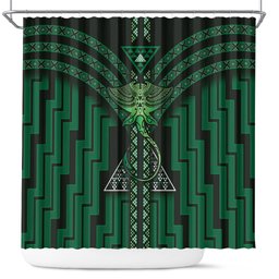 New Zealand Manta Ray Shower Curtain Maori Tukutuku Taniko Motifs Green