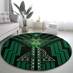 New Zealand Manta Ray Round Carpet Maori Tukutuku Taniko Motifs Green
