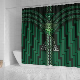 New Zealand Manta Ray Shower Curtain Maori Tukutuku Taniko Motifs Green