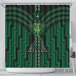 New Zealand Manta Ray Shower Curtain Maori Tukutuku Taniko Motifs Green