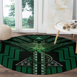 New Zealand Manta Ray Round Carpet Maori Tukutuku Taniko Motifs Green