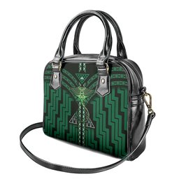 New Zealand Manta Ray Shoulder Handbag Maori Tukutuku Taniko Motifs Green