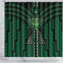 New Zealand Manta Ray Shower Curtain Maori Tukutuku Taniko Motifs Green