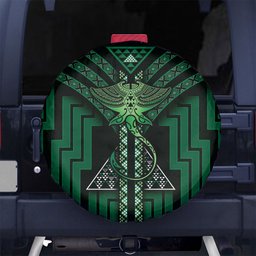 New Zealand Manta Ray Spare Tire Cover Maori Tukutuku Taniko Motifs Green