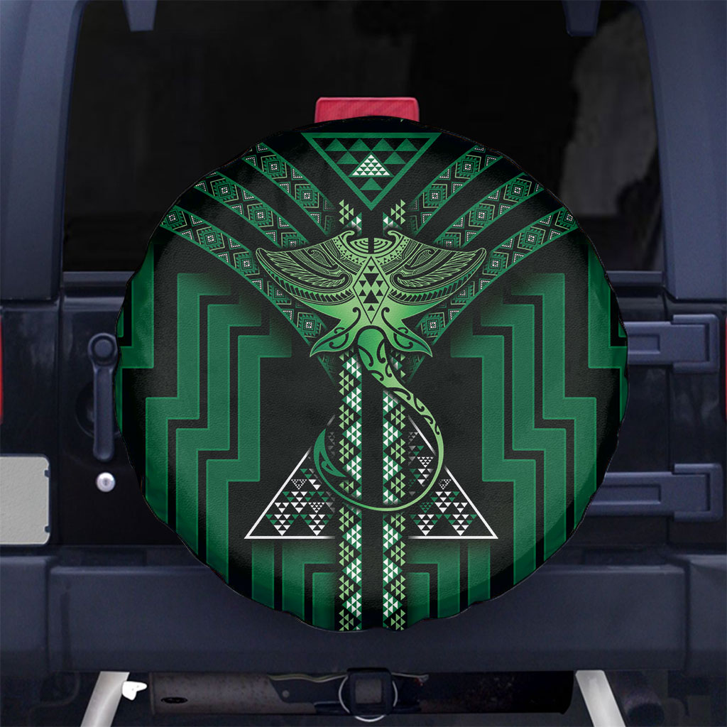 New Zealand Manta Ray Spare Tire Cover Maori Tukutuku Taniko Motifs Green