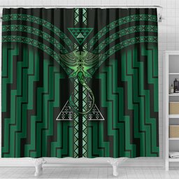 New Zealand Manta Ray Shower Curtain Maori Tukutuku Taniko Motifs Green