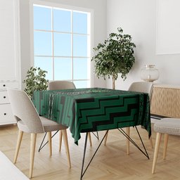 New Zealand Manta Ray Tablecloth Maori Tukutuku Taniko Motifs Green