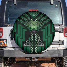 New Zealand Manta Ray Spare Tire Cover Maori Tukutuku Taniko Motifs Green