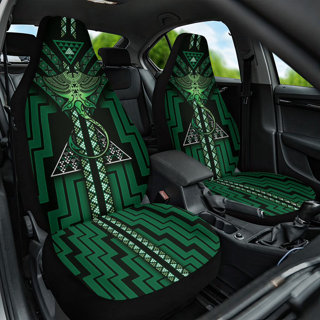 New Zealand Manta Ray Car Seat Cover Maori Tukutuku Taniko Motifs Green