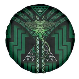 New Zealand Manta Ray Spare Tire Cover Maori Tukutuku Taniko Motifs Green