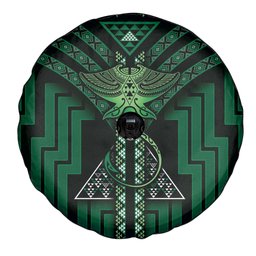 New Zealand Manta Ray Spare Tire Cover Maori Tukutuku Taniko Motifs Green