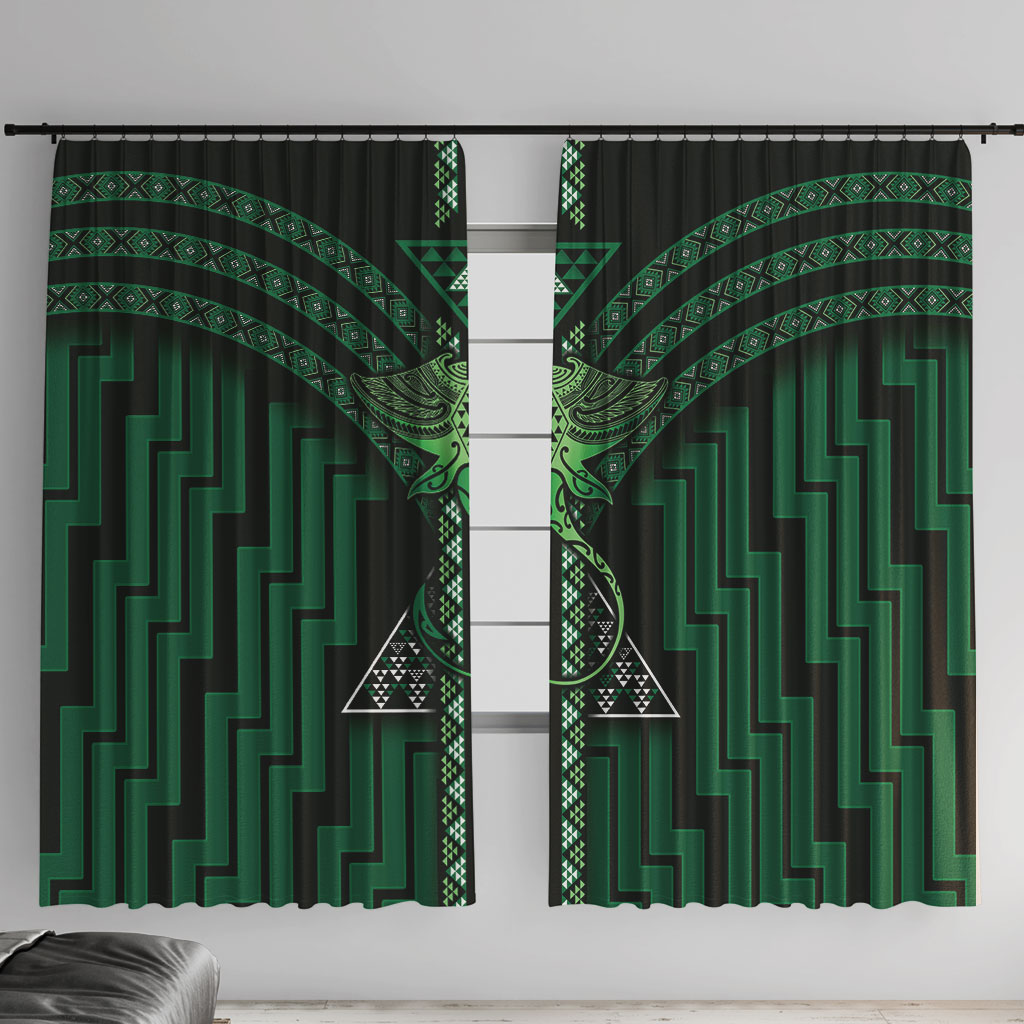 New Zealand Manta Ray Window Curtain Maori Tukutuku Taniko Motifs Green