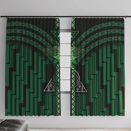 New Zealand Manta Ray Window Curtain Maori Tukutuku Taniko Motifs Green