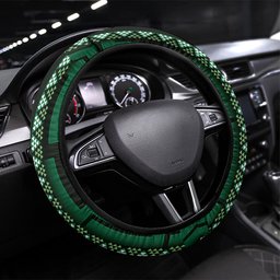 New Zealand Manta Ray Steering Wheel Cover Maori Tukutuku Taniko Motifs Green