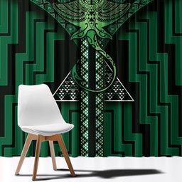 New Zealand Manta Ray Window Curtain Maori Tukutuku Taniko Motifs Green