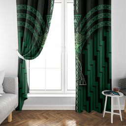 New Zealand Manta Ray Window Curtain Maori Tukutuku Taniko Motifs Green