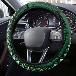 New Zealand Manta Ray Steering Wheel Cover Maori Tukutuku Taniko Motifs Green