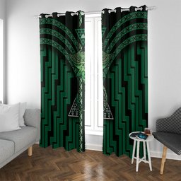 New Zealand Manta Ray Window Curtain Maori Tukutuku Taniko Motifs Green