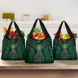 New Zealand Manta Ray Grocery Bag Maori Tukutuku Taniko Motifs Green