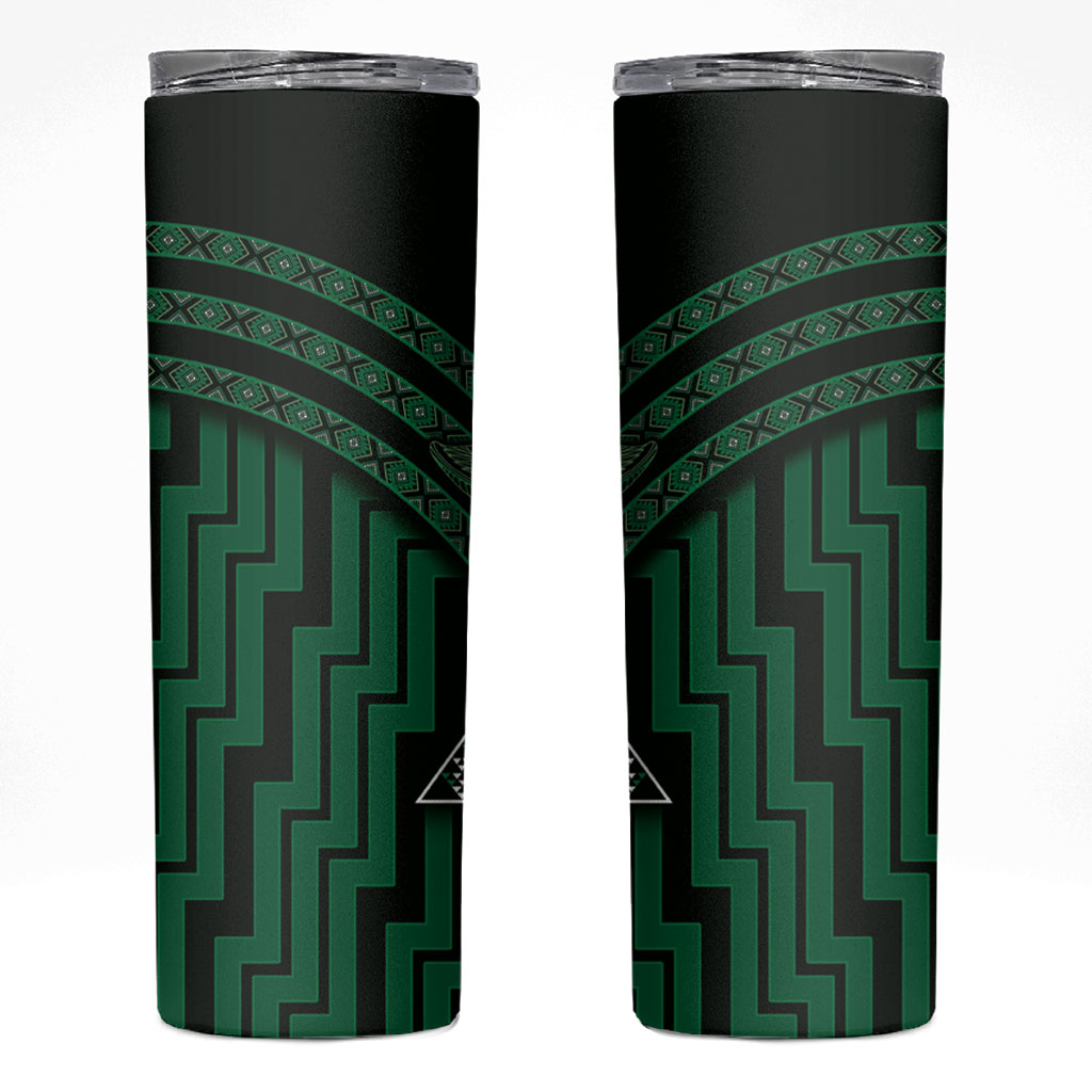 New Zealand Manta Ray Skinny Tumbler Maori Tukutuku Taniko Motifs Green