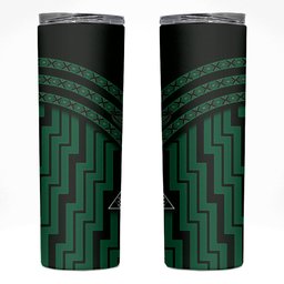 New Zealand Manta Ray Skinny Tumbler Maori Tukutuku Taniko Motifs Green