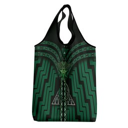 New Zealand Manta Ray Grocery Bag Maori Tukutuku Taniko Motifs Green