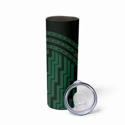 New Zealand Manta Ray Skinny Tumbler Maori Tukutuku Taniko Motifs Green