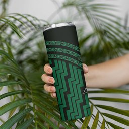 New Zealand Manta Ray Skinny Tumbler Maori Tukutuku Taniko Motifs Green