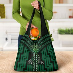 New Zealand Manta Ray Grocery Bag Maori Tukutuku Taniko Motifs Green