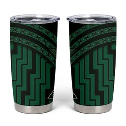 New Zealand Manta Ray Tumbler Cup Maori Tukutuku Taniko Motifs Green