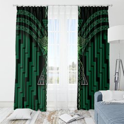 New Zealand Manta Ray Window Curtain Maori Tukutuku Taniko Motifs Green