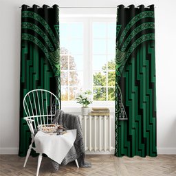 New Zealand Manta Ray Window Curtain Maori Tukutuku Taniko Motifs Green