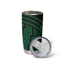New Zealand Manta Ray Tumbler Cup Maori Tukutuku Taniko Motifs Green