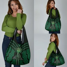 New Zealand Manta Ray Grocery Bag Maori Tukutuku Taniko Motifs Green