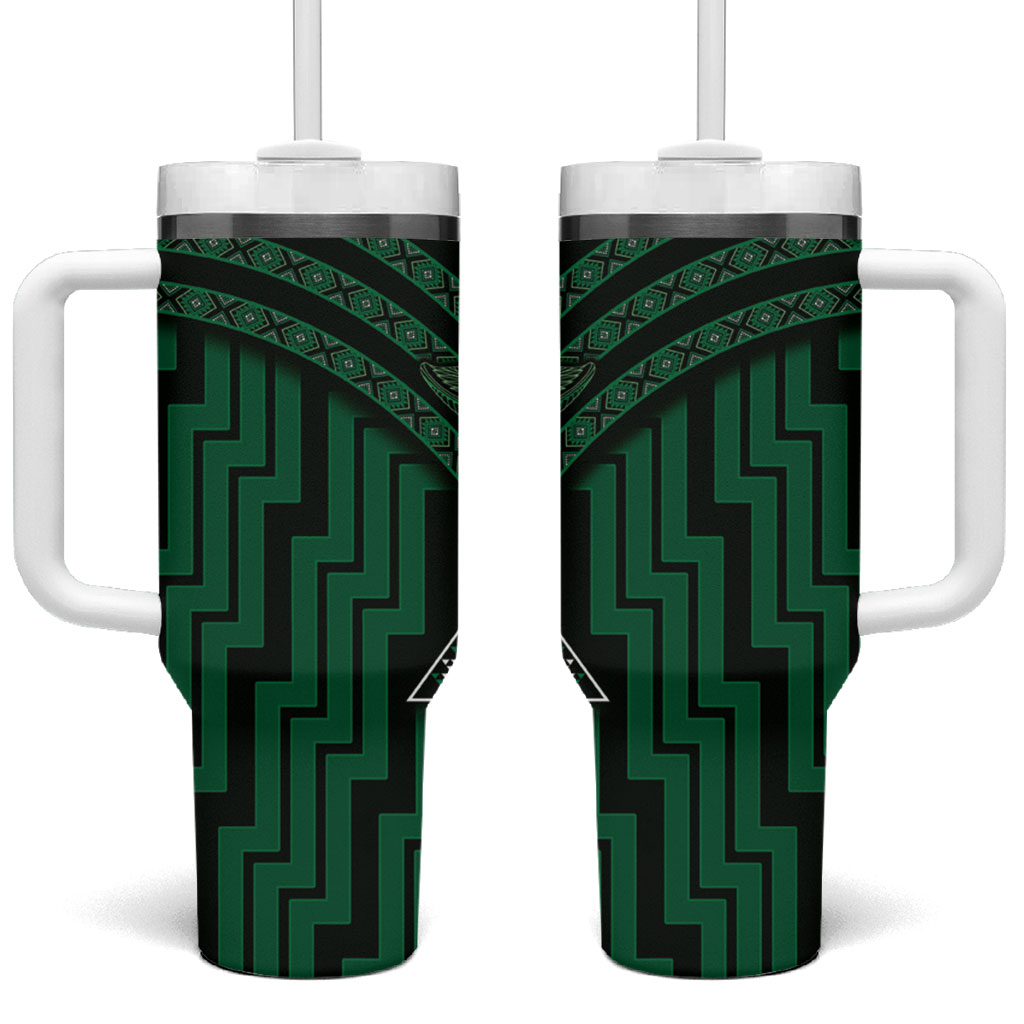 New Zealand Manta Ray Tumbler With Handle Maori Tukutuku Taniko Motifs Green