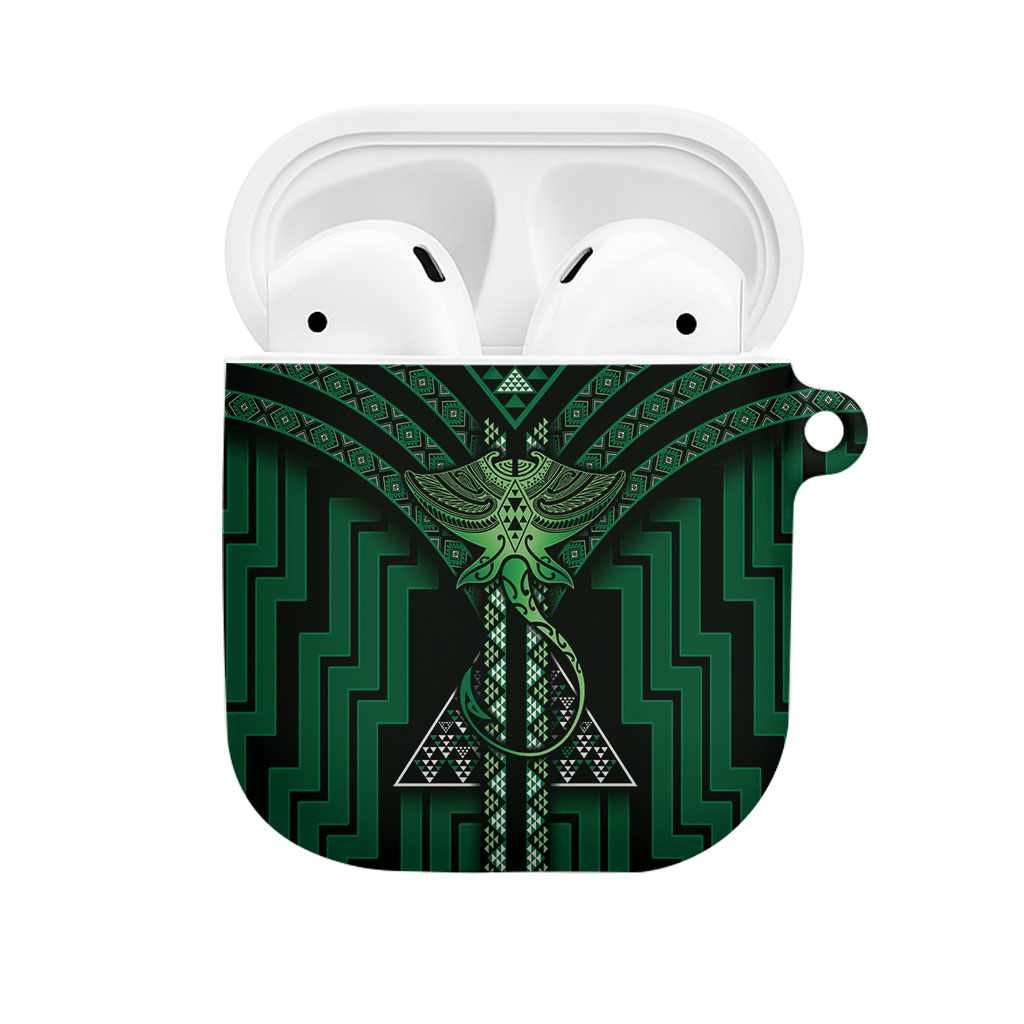 New Zealand Manta Ray AirPods Case Maori Tukutuku Taniko Motifs Green