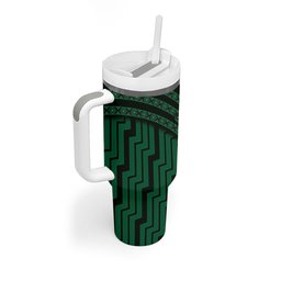 New Zealand Manta Ray Tumbler With Handle Maori Tukutuku Taniko Motifs Green