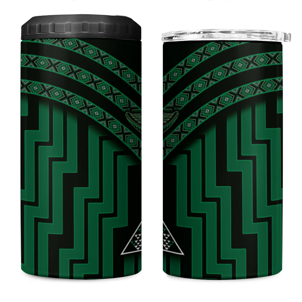 New Zealand Manta Ray 4 in 1 Can Cooler Tumbler Maori Tukutuku Taniko Motifs Green