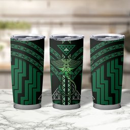 New Zealand Manta Ray Tumbler Cup Maori Tukutuku Taniko Motifs Green