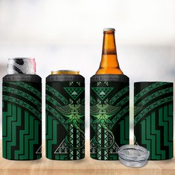 New Zealand Manta Ray 4 in 1 Can Cooler Tumbler Maori Tukutuku Taniko Motifs Green